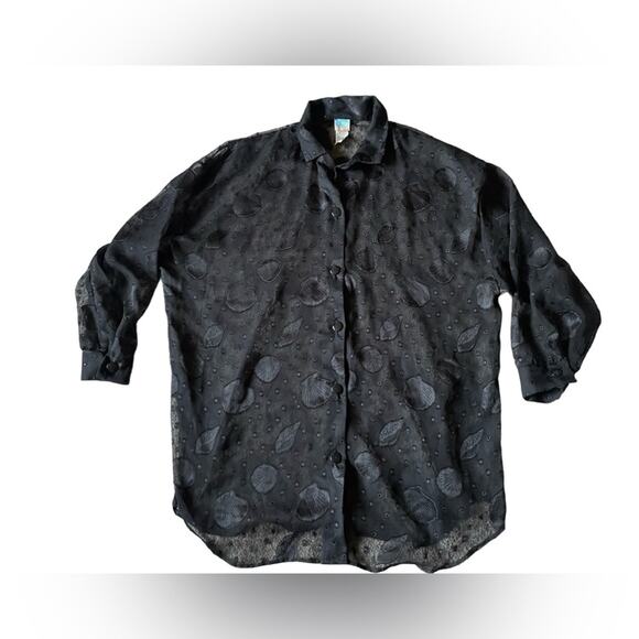 le cove Other - Sheer Black Seashell Womens Shirt/Coverup Size XL Coastal Goth Flowy Beach Dark